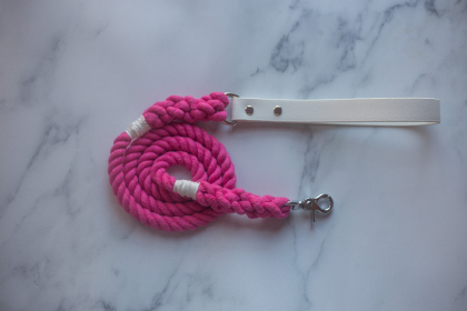 Biothane & Rope Leash Combo (Color: White|Pink, size: 4 ft)