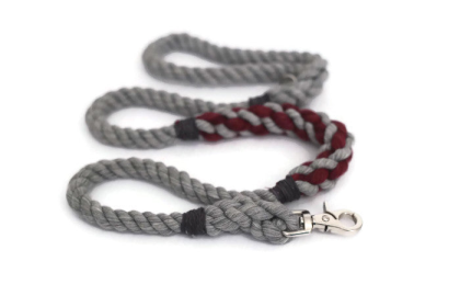 Rope Dog Leash (Color: Grey and Burgundy, size: Traffic Lead (2 ft))