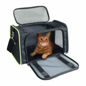 GOOPAWS Soft-Sided Kennel Pet Carrier for Small Dogs, Cats, Puppy, Airline Approved Cat Carriers Dog Carrier Collapsible, Travel Handbag & Car Seat (Color: Black / Green, size: 17" x 10" x 11.5")
