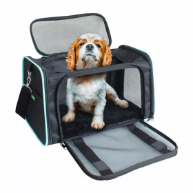 GOOPAWS Soft-Sided Kennel Pet Carrier for Small Dogs, Cats, Puppy, Airline Approved Cat Carriers Dog Carrier Collapsible, Travel Handbag & Car Seat (Color: Black / Blue, size: 19" x 12" x 12")