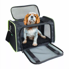 GOOPAWS Soft-Sided Kennel Pet Carrier for Small Dogs, Cats, Puppy, Airline Approved Cat Carriers Dog Carrier Collapsible, Travel Handbag & Car Seat (Color: Black / Green, size: 19" x 12" x 12")