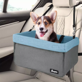 JESPET & GOOPAWS Dog Booster Seats for Cars, Portable Dog Car Seat Travel Carrier with Seat Belt for 24lbs Pets (Color: grey, size: 16" L x 13" D x 9" H)