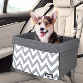 JESPET & GOOPAWS Dog Booster Seats for Cars, Portable Dog Car Seat Travel Carrier with Seat Belt for 24lbs Pets (Color: Gray Stripe, size: 16" L x 13" D x 9" H)