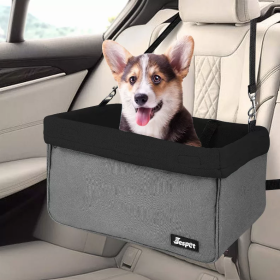 JESPET & GOOPAWS Dog Booster Seats for Cars, Portable Dog Car Seat Travel Carrier with Seat Belt for 24lbs Pets (Color: Black, size: 16" L x 13" D x 9" H)
