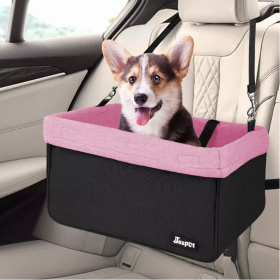 JESPET & GOOPAWS Dog Booster Seats for Cars, Portable Dog Car Seat Travel Carrier with Seat Belt for 24lbs Pets (Color: Pink, size: 16" L x 13" D x 9" H)