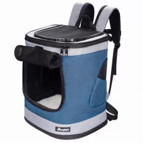 JESPET Pet Backpack Carrier for Small Dog, Puppy, Soft Carrier Backpack Ideal for Traveling, Hiking, Walking and Outdoor Activities with Family (Color: Blue Grey, size: 13"x 12"x 17")