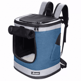 JESPET Pet Backpack Carrier for Small Dog, Puppy, Soft Carrier Backpack Ideal for Traveling, Hiking, Walking and Outdoor Activities with Family (Color: Blue Grey, size: 13"x 12"x 17")