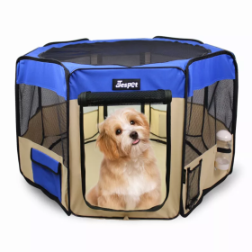 JESPET Pet Dog Playpens 36", 45" & 61" Portable Soft Dog Exercise Pen Kennel with Carry Bag for Puppy Cats Kittens Rabbits, Indoor/Outdoor Use (Color: Blue, size: 36x36x24 Inch)