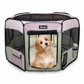 JESPET Pet Dog Playpens 36", 45" & 61" Portable Soft Dog Exercise Pen Kennel with Carry Bag for Puppy Cats Kittens Rabbits, Indoor/Outdoor Use (Color: Pink, size: 45x45x24 Inch)