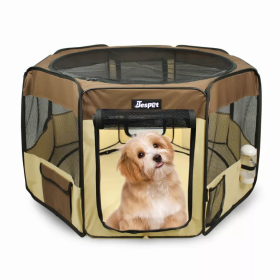 JESPET Pet Dog Playpens 36", 45" & 61" Portable Soft Dog Exercise Pen Kennel with Carry Bag for Puppy Cats Kittens Rabbits, Indoor/Outdoor Use (Color: Coffee, size: 45x45x24 Inch)