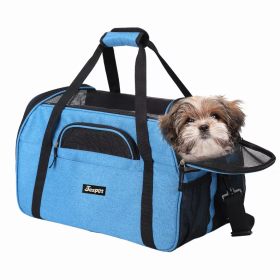 JESPET Soft-Sided Kennel Pet Carrier for Small Dogs, Cats, Puppy, Airline Approved Cat Carriers Dog Carrier Collapsible, Travel Handbag & Car Seat (Color: Turquoise Blue, size: 17" x 9" x 11.5")