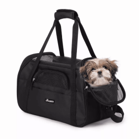 JESPET Soft-Sided Kennel Pet Carrier for Small Dogs, Cats, Puppy, Airline Approved Cat Carriers Dog Carrier Collapsible, Travel Handbag & Car Seat (Color: Black, size: 17" x 9" x 11.5")