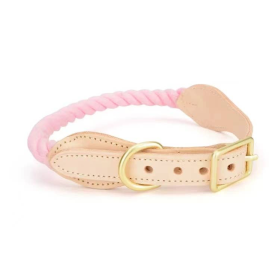 Luxe Royal Leather Rope Collar (Color: Flamingo Pink)