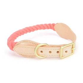 Luxe Royal Leather Rope Collar (Color: Salmon)
