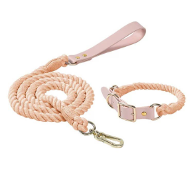 Luxe Royal Leather Rope Leash and Collar Set (Color: Coral)