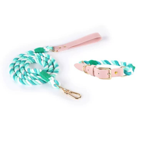 Luxe Royal Leather Rope Leash and Collar Set (Color: Forest)