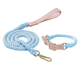 Luxe Royal Leather Rope Leash and Collar Set (Color: Sky Blue)