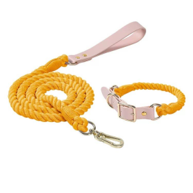 Luxe Royal Leather Rope Leash and Collar Set (Color: Autumn)
