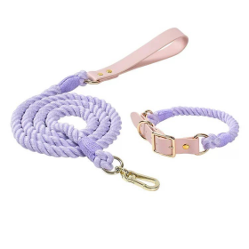 Luxe Royal Leather Rope Leash and Collar Set (Color: purple)