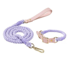 Luxe Royal Leather Rope Leash and Collar Set (Color: purple)