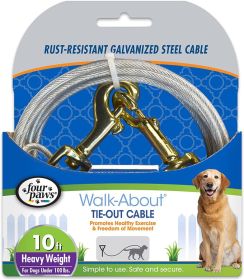 Four Paws Dog Tie Out Cable - Heavy Weight - Black (size: 10' Long Cable)