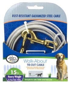 Four Paws Dog Tie Out Cable - Heavy Weight - Black (size: 15' Long Cable)