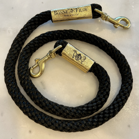 Rope Leash (Color: Black w/ Metallic Gold Leather Sleeve)