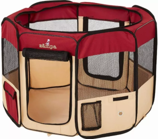 Zampa Portable Foldable Pet playpen Exercise Pen Kennel + Carrying Case (Color: Red, size: Large (61"x61"x30"))