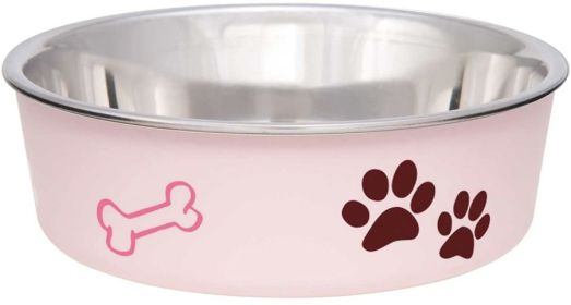 Loving Pets Stainless Steel & Light Pink Dish with Rubber Base (size: Small - 5.5" Diameter)