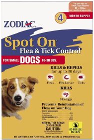 Zodiac Spot on Flea & Tick Controller for Dogs (size: Small Dogs 16-30 lbs (4 Pack))