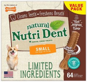 Nylabone Natural Nutri Dent Filet Mignon Dental Chews - Limited Ingredients (size: Small - 64 Count)