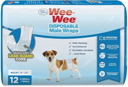 Four Paws Wee Wee Disposable Male Dog Wraps (Style: X-Small/Small  12 pk)